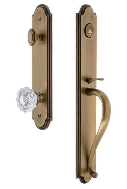 Grandeur Hardware - Arc One-Piece Handleset with S Grip and Versailles Knob in Vintage Brass - ARCSGRVER - 844430