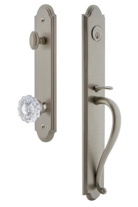 Grandeur Hardware - Arc One-Piece Handleset with S Grip and Versailles Knob in Satin Nickel - ARCSGRVER - 844407