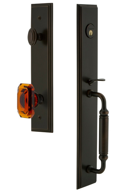 Grandeur Hardware - Carre One-Piece Dummy Handleset with C Grip and Baguette Amber Knob in Timeless Bronze - CARCGRBCA - 848810