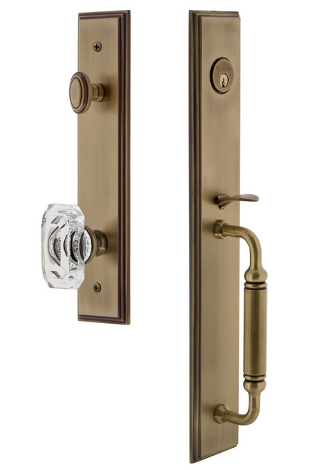 Grandeur Hardware - Carre One-Piece Dummy Handleset with C Grip and Baguette Clear Crystal Knob in Vintage Brass - CARCGRBCC - 848840