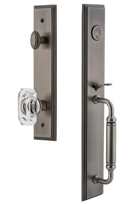 Grandeur Hardware - Carre One-Piece Dummy Handleset with C Grip and Baguette Clear Crystal Knob in Antique Pewter - CARCGRBCC - 848820