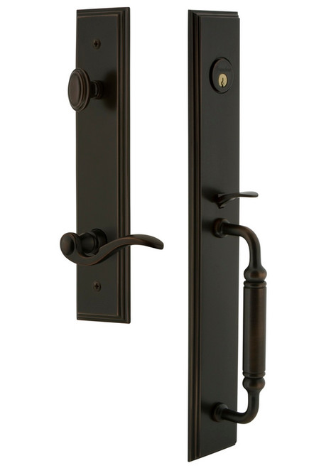 Grandeur Hardware - Carre One-Piece Dummy Handleset with C Grip and Bellagio Lever in Timeless Bronze - CARCGRBEL - 849876