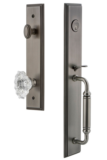 Grandeur Hardware - Carre One-Piece Dummy Handleset with C Grip and Biarritz Knob in Antique Pewter - CARCGRBIA - 848845