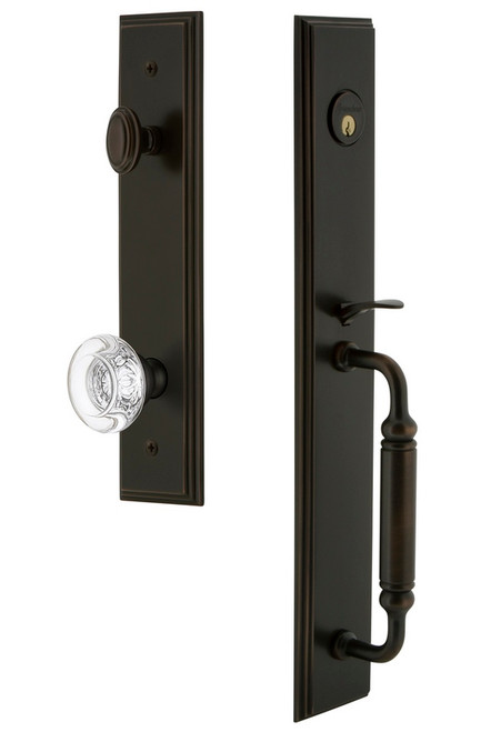 Grandeur Hardware - Carre One-Piece Handleset with C Grip and Bordeaux Knob in Timeless Bronze - CARCGRBOR - 842216