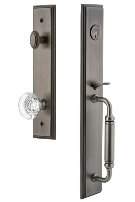 Grandeur Hardware - Carre One-Piece Dummy Handleset with C Grip and Bordeaux Knob in Antique Pewter - CARCGRBOR - 848870