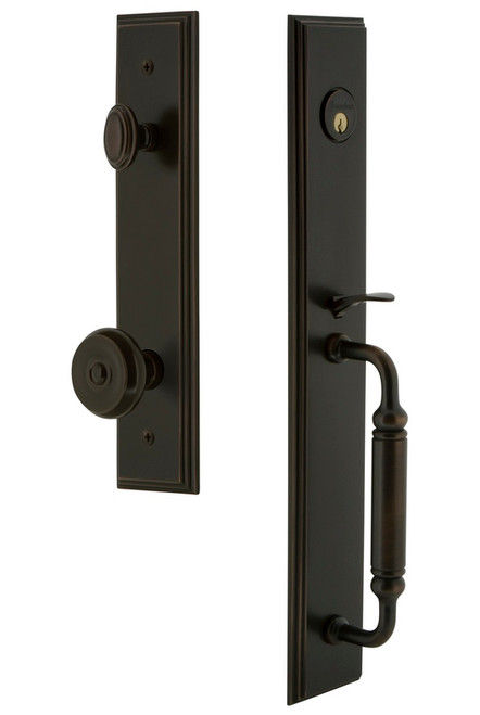 Grandeur Hardware - Carre One-Piece Handleset with C Grip and Bouton Knob in Timeless Bronze - CARCGRBOU - 842233