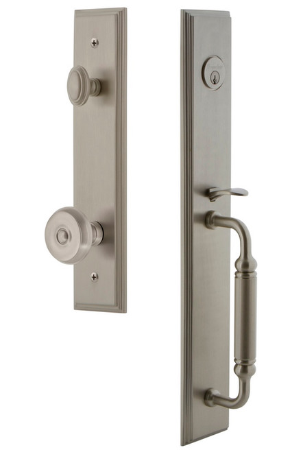 Grandeur Hardware - Carre One-Piece Dummy Handleset with C Grip and Bouton Knob in Satin Nickel - CARCGRBOU - 848905