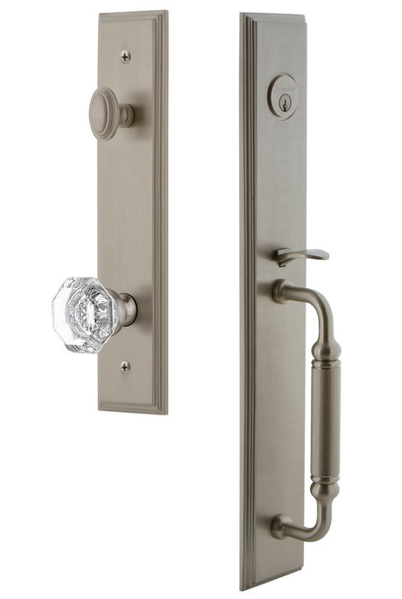 Grandeur Hardware - Carre One-Piece Handleset with C Grip and Chambord Knob in Satin Nickel - CARCGRCHM - 842271