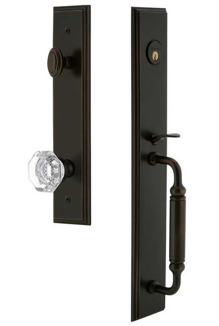 Grandeur Hardware - Carre One-Piece Dummy Handleset with C Grip and Chambord Knob in Timeless Bronze - CARCGRCHM - 848960