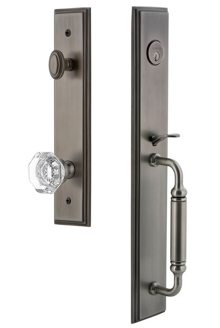 Grandeur Hardware - Carre One-Piece Dummy Handleset with C Grip and Chambord Knob in Antique Pewter - CARCGRCHM - 848945