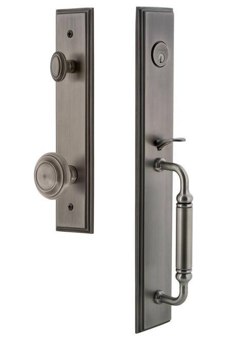 Grandeur Hardware - Carre One-Piece Dummy Handleset with C Grip and Circulaire Knob in Antique Pewter - CARCGRCIR - 848970