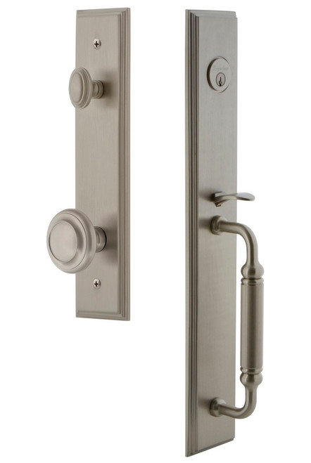 Grandeur Hardware - Carre One-Piece Dummy Handleset with C Grip and Circulaire Knob in Satin Nickel - CARCGRCIR - 848980