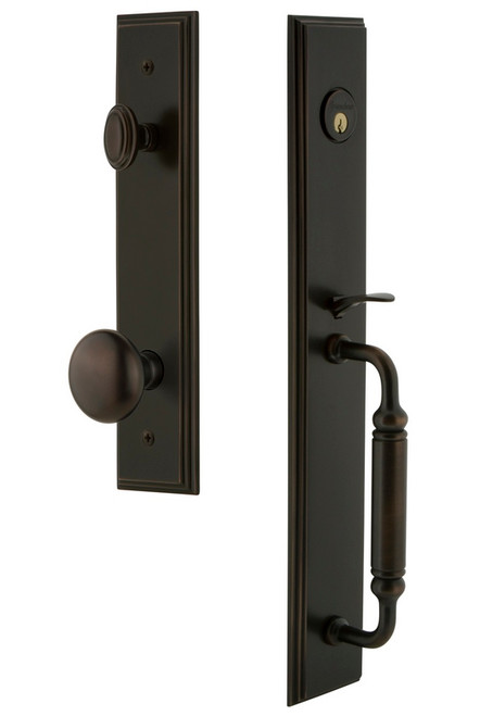 Grandeur Hardware - Carre One-Piece Dummy Handleset with C Grip and Fifth Avenue Knob in Timeless Bronze - CARCGRFAV - 849035
