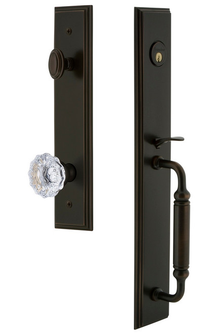 Grandeur Hardware - Carre One-Piece Handleset with C Grip and Fontainebleau Knob in Timeless Bronze - CARCGRFON - 842350