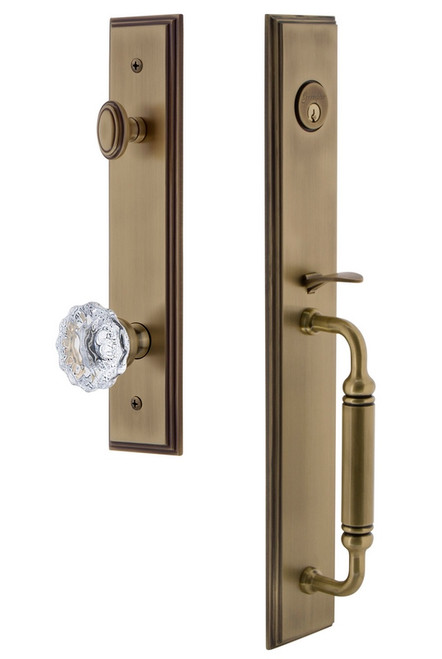 Grandeur Hardware - Carre One-Piece Handleset with C Grip and Fontainebleau Knob in Vintage Brass - CARCGRFON - 842354