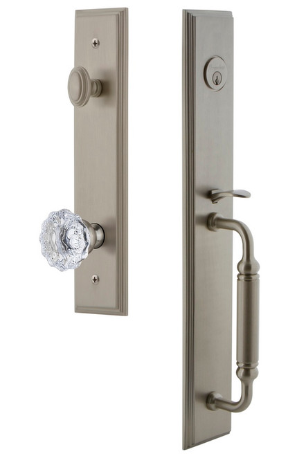 Grandeur Hardware - Carre One-Piece Dummy Handleset with C Grip and Fontainebleau Knob in Satin Nickel - CARCGRFON - 849055