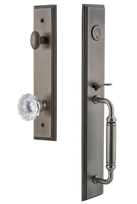 Grandeur Hardware - Carre One-Piece Dummy Handleset with C Grip and Fontainebleau Knob in Antique Pewter - CARCGRFON - 849045