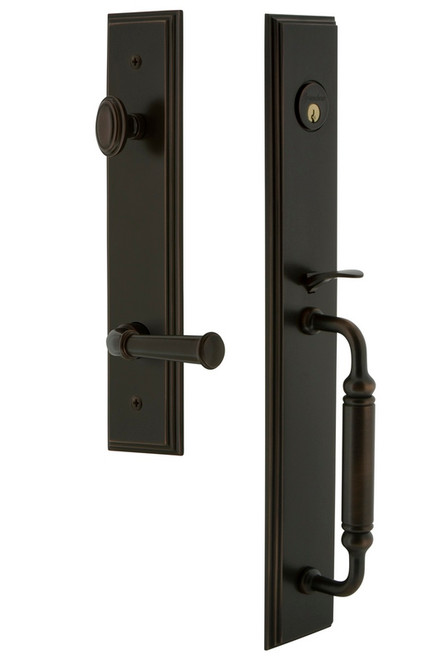 Grandeur Hardware - Carre One-Piece Handleset with C Grip and Georgetown Lever in Timeless Bronze - CARCGRGEO - 843079