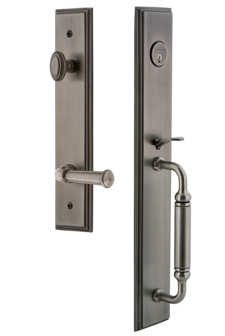 Grandeur Hardware - Carre One-Piece Handleset with C Grip and Georgetown Lever in Antique Pewter - CARCGRGEO - 843056