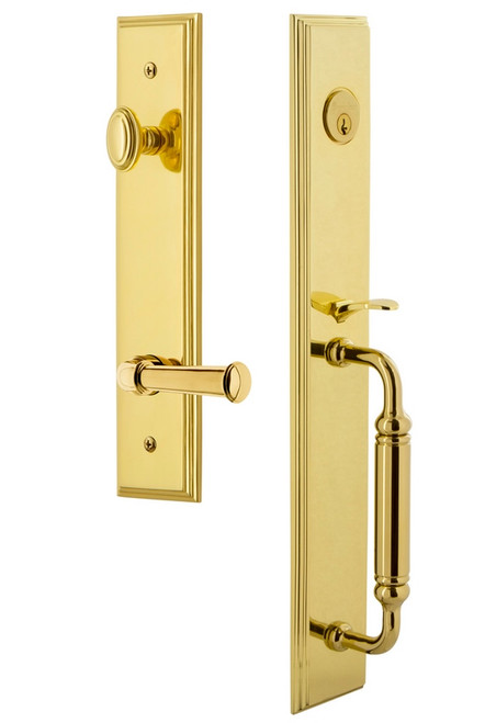 Grandeur Hardware - Carre One-Piece Dummy Handleset with C Grip and Georgetown Lever in Lifetime Brass - CARCGRGEO - 849900