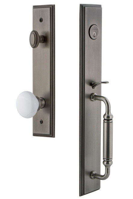 Grandeur Hardware - Carre One-Piece Handleset with C Grip and Hyde Park Knob in Antique Pewter - CARCGRHYD - 842380