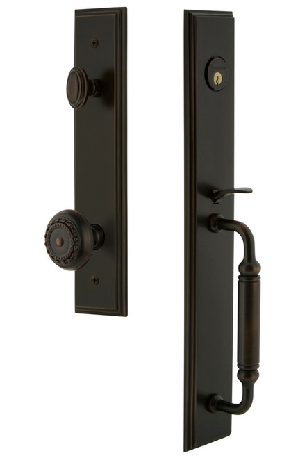 Grandeur Hardware - Carre One-Piece Handleset with C Grip and Parthenon Knob in Timeless Bronze - CARCGRPAR - 842409