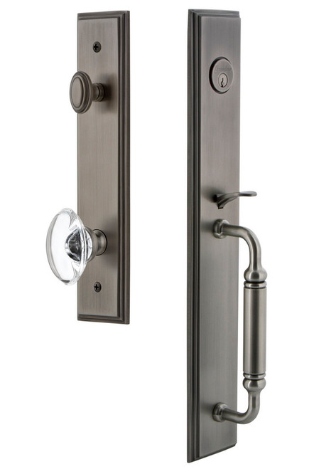 Grandeur Hardware - Carre One-Piece Handleset with C Grip and Provence Knob in Antique Pewter - CARCGRPRO - 842417