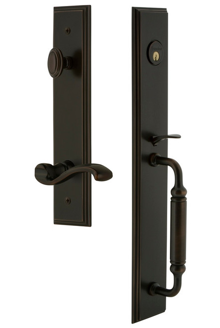 Grandeur Hardware - Carre One-Piece Handleset with C Grip and Portofino Lever in Timeless Bronze - CARCGRPRT - 843157