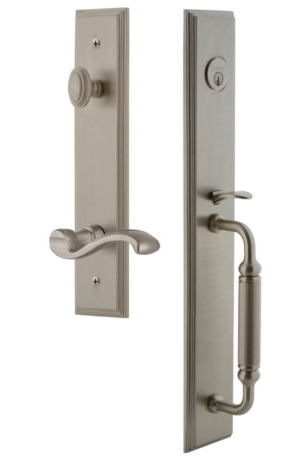 Grandeur Hardware - Carre One-Piece Handleset with C Grip and Portofino Lever in Satin Nickel - CARCGRPRT - 843152