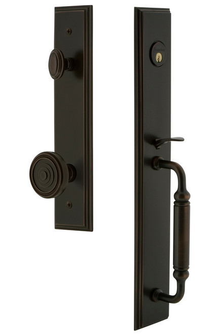 Grandeur Hardware - Carre One-Piece Dummy Handleset with C Grip and Soleil Knob in Timeless Bronze - CARCGRSOL - 849185