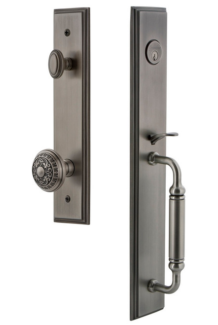 Grandeur Hardware - Carre One-Piece Dummy Handleset with C Grip and Windsor Knob in Antique Pewter - CARCGRWIN - 849220