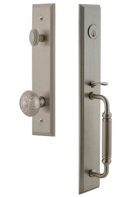 Grandeur Hardware - Carre One-Piece Dummy Handleset with C Grip and Windsor Knob in Satin Nickel - CARCGRWIN - 849230