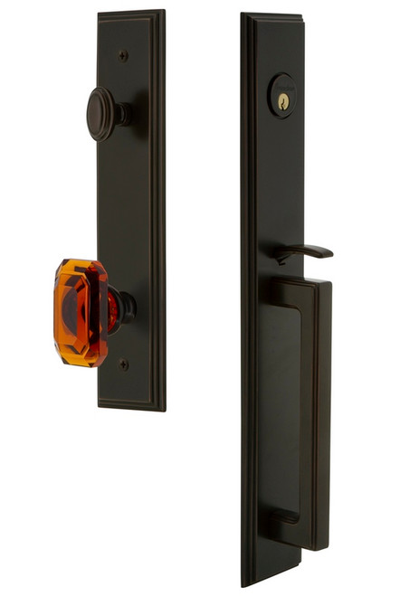 Grandeur Hardware - Carre One-Piece Handleset with D Grip and Baguette Amber Knob in Timeless Bronze - CARDGRBCA - 844537
