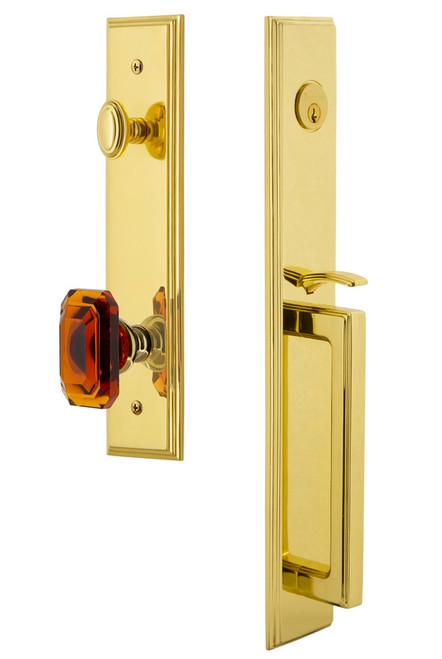 Grandeur Hardware - Carre One-Piece Dummy Handleset with D Grip and Baguette Amber Knob in Lifetime Brass - CARDGRBCA - 848802