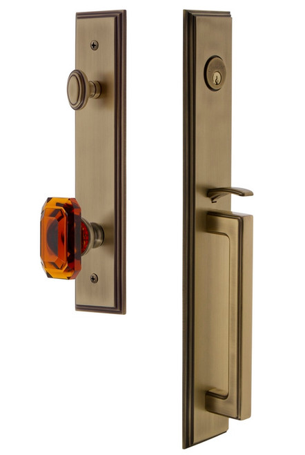 Grandeur Hardware - Carre One-Piece Dummy Handleset with D Grip and Baguette Amber Knob in Vintage Brass - CARDGRBCA - 848817