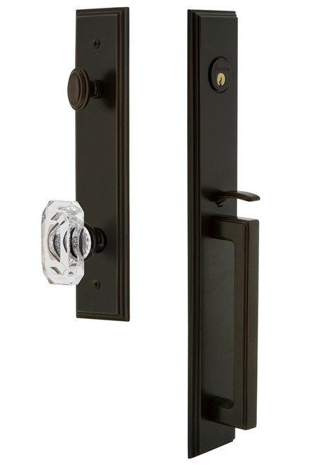 Grandeur Hardware - Carre One-Piece Handleset with D Grip and Baguette Clear Crystal Knob in Timeless Bronze - CARDGRBCC - 844598