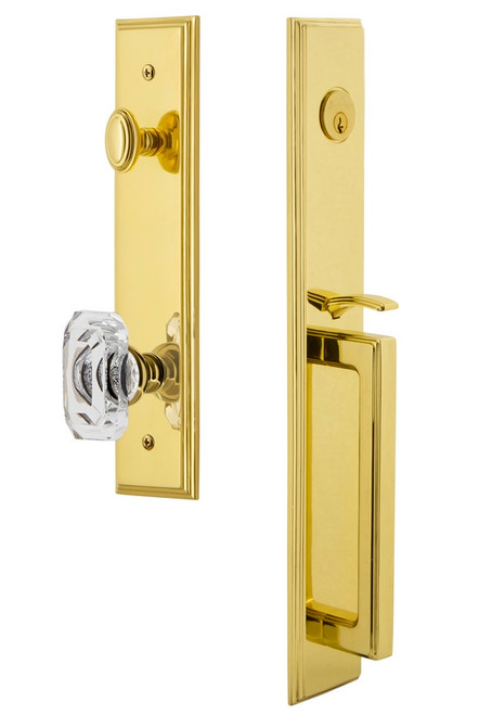 Grandeur Hardware - Carre One-Piece Dummy Handleset with D Grip and Baguette Clear Crystal Knob in Lifetime Brass - CARDGRBCC - 848827