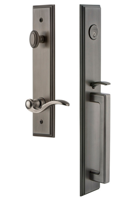 Grandeur Hardware - Carre One-Piece Dummy Handleset with D Grip and Bellagio Lever in Antique Pewter - CARDGRBEL - 849853