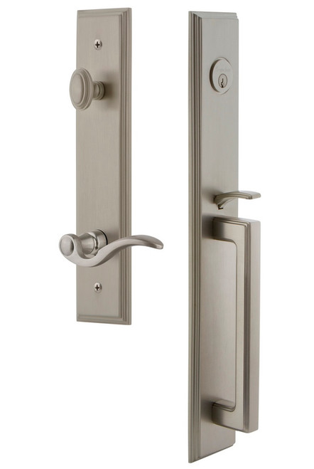 Grandeur Hardware - Carre One-Piece Dummy Handleset with D Grip and Bellagio Lever in Satin Nickel - CARDGRBEL - 849865