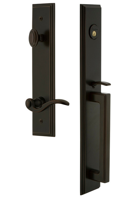 Grandeur Hardware - Carre One-Piece Dummy Handleset with D Grip and Bellagio Lever in Timeless Bronze - CARDGRBEL - 849873