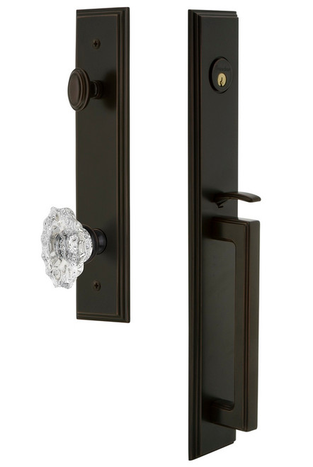 Grandeur Hardware - Carre One-Piece Handleset with D Grip and Biarritz Knob in Timeless Bronze - CARDGRBIA - 844660