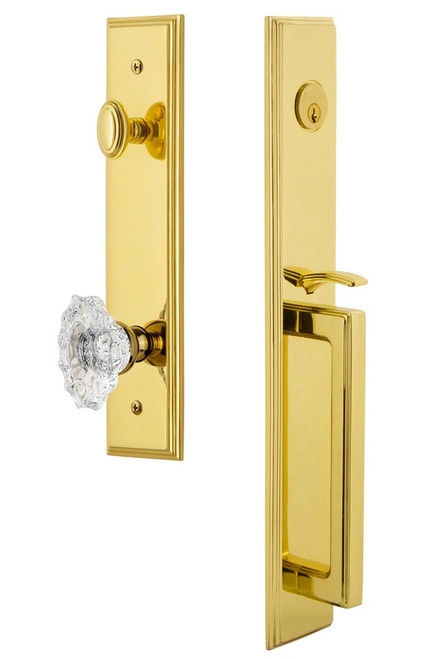 Grandeur Hardware - Carre One-Piece Dummy Handleset with D Grip and Biarritz Knob in Lifetime Brass - CARDGRBIA - 848852