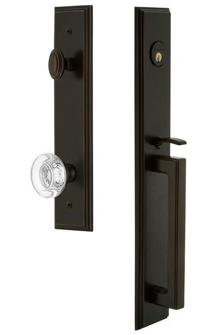 Grandeur Hardware - Carre One-Piece Handleset with D Grip and Bordeaux Knob in Timeless Bronze - CARDGRBOR - 844721