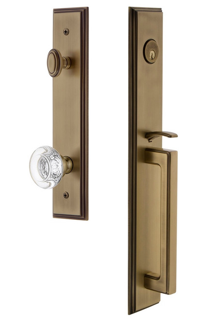 Grandeur Hardware - Carre One-Piece Dummy Handleset with D Grip and Bordeaux Knob in Vintage Brass - CARDGRBOR - 848892