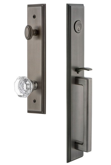 Grandeur Hardware - Carre One-Piece Handleset with D Grip and Chambord Knob in Antique Pewter - CARDGRCHM - 844864