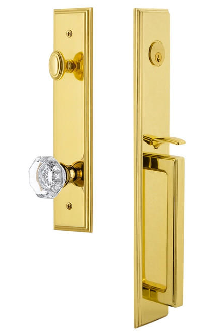Grandeur Hardware - Carre One-Piece Dummy Handleset with D Grip and Chambord Knob in Lifetime Brass - CARDGRCHM - 848952