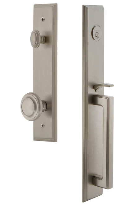 Grandeur Hardware - Carre One-Piece Handleset with D Grip and Circulaire Knob in Satin Nickel - CARDGRCIR - 844937