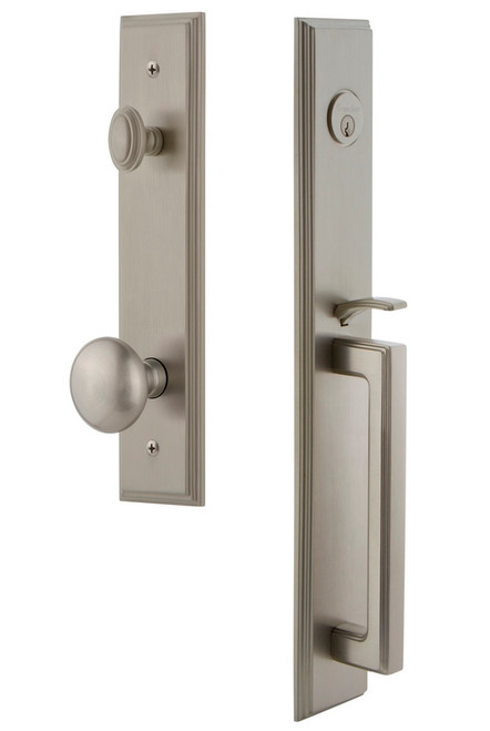 Grandeur Hardware - Carre One-Piece Handleset with D Grip and Fifth Avenue Knob in Satin Nickel - CARDGRFAV - 845057