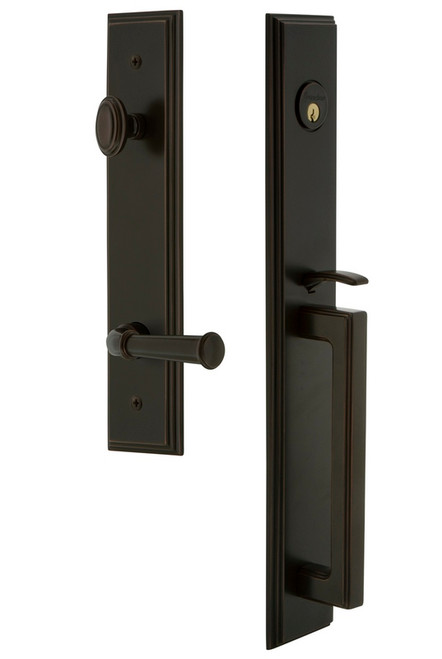 Grandeur Hardware - Carre One-Piece Handleset with D Grip and Georgetown Lever in Timeless Bronze - CARDGRGEO - 847327