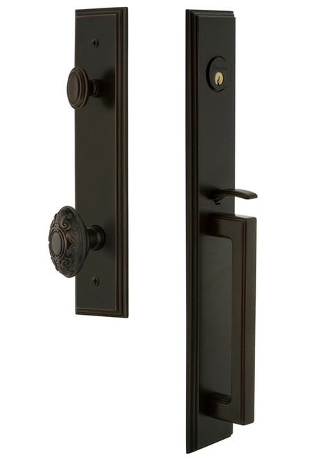 Grandeur Hardware - Carre One-Piece Handleset with D Grip and Grande Victorian Knob in Timeless Bronze - CARDGRGVC - 845186